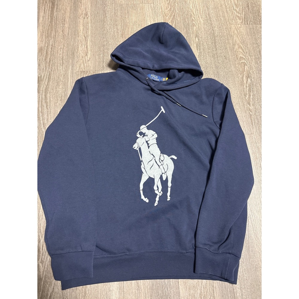Polo Ralph Lauren Mens Navy Blue Big Pony Graphic Hoodie Sweatshirt Large